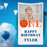 ONE Basketball Ball Kids Photo 1st Birthday Banner<br><div class="desc">ONE Basketball Ball Kids Photo 1st Birthday Banner. Cute boy`s basketball birthday party banner for the 1st birthday. The design has a basketball ball in word ONE. Add your child`s name and a photo.</div>