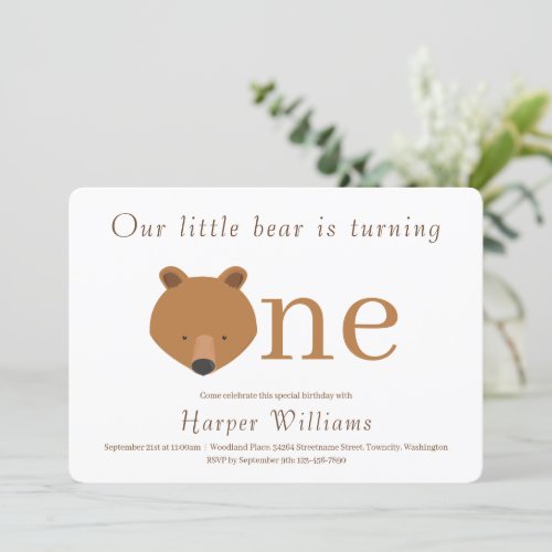 One Bear Baby First Birthday Invitation