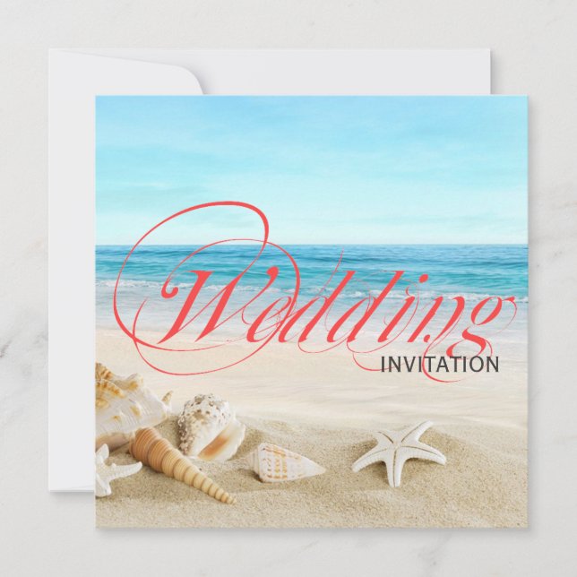 One Beautiful Day on Beach Calligraphy Wedding Invitation (Front)