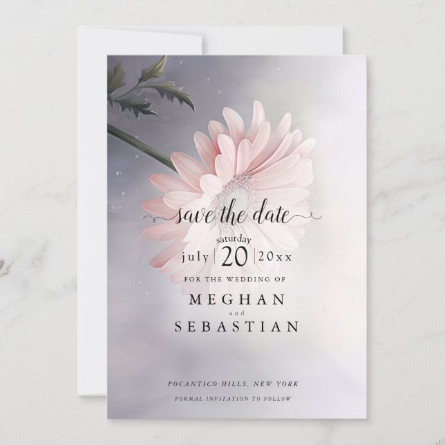 One Beautiful Pink Daisy Save The Date (Front)