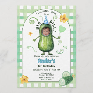 One Big Dill Pickle First Birthday Blue Photo Invitation