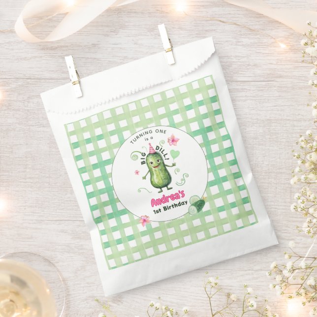 One Big Dill Pickle First Birthday Pink Favor Bag (Clipped)
