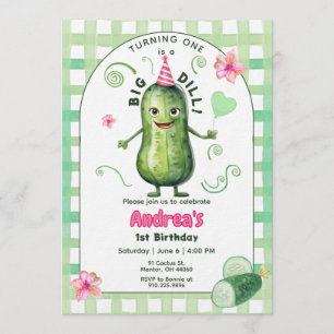 One Big Dill Pickle First Birthday Pink Invitation