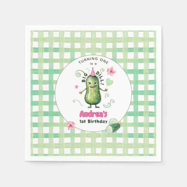 One Big Dill Pickle First Birthday Pink Napkins (Front)