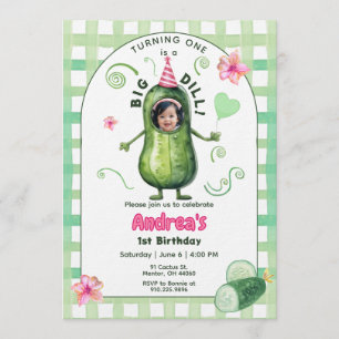 One Big Dill Pickle First Birthday Pink Photo Invitation