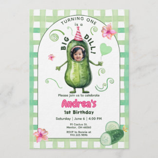 One Big Dill Pickle First Birthday Pink Photo Invitation