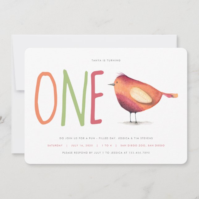 One Birdie First Birthday Party Invitation (Front)