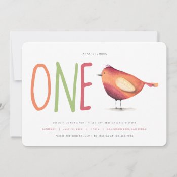 One Birdie First Birthday Party Invitation by mistyqe at Zazzle