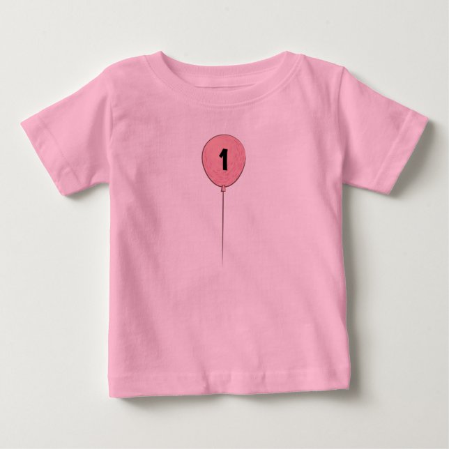 One Birthday 1st Birthday with Pink Balloon Baby T-Shirt (Front)