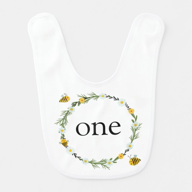 One Birthday Bee Baby Bib (Front)