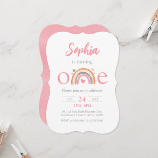 One Birthday Boho Rainbow Themed Invitation