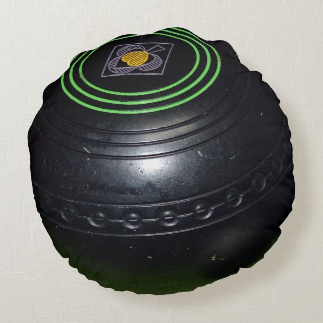 One Black Lawn Bowl, Round Pillow (Back)
