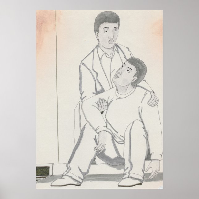 One Black Man Helping Another Up from Day Sitting  Poster (Front)