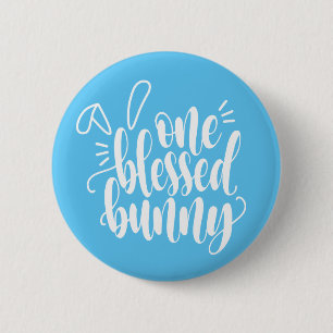 One Blessed Bunny Easter Calligraphy Pin Button