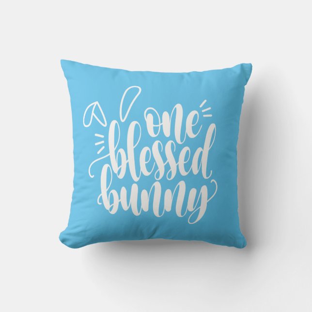 One Blessed Bunny Easter Calligraphy Throw Pillow (Front)