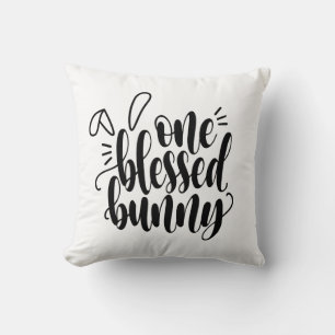 One Blessed Bunny Easter Calligraphy Throw Pillow