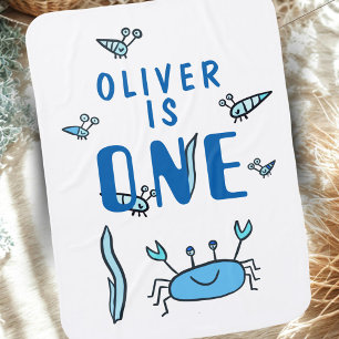 One Blue Crab Sea Animals 1st Birthday Baby Blanket