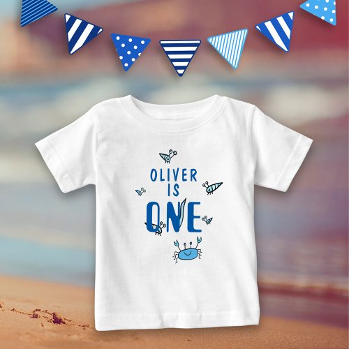 One Blue Crab Sea Animals 1st Birthday Baby T_Shirt