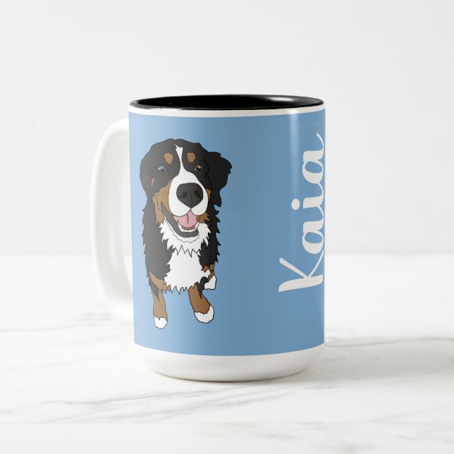 One Blue Eyed Bernese Mountain Dog  Two-Tone Coffee Mug (Front Left)