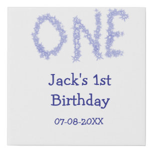 One blue glitter boy modern 1st birthday faux canvas print