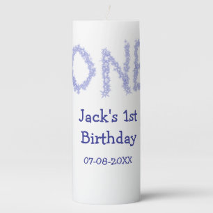 One blue glitter boy modern 1st birthday pillar candle