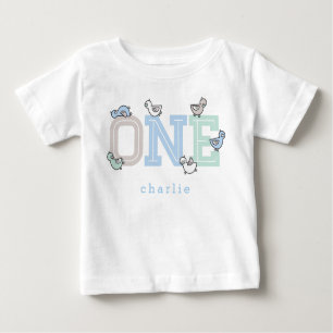 ONE Blue Whimsical Cute Baby Boy Ducks Ducklings Baby T-Shirt