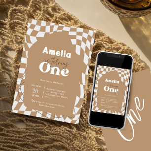 One! Boho Checkered Gingham 1st birthday Invitation