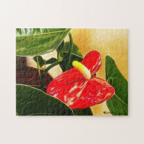 One Bold Red Anthurium Flower Close_Up Photograph Jigsaw Puzzle