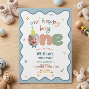 One Boy 1st Birthday Colorful Invitation