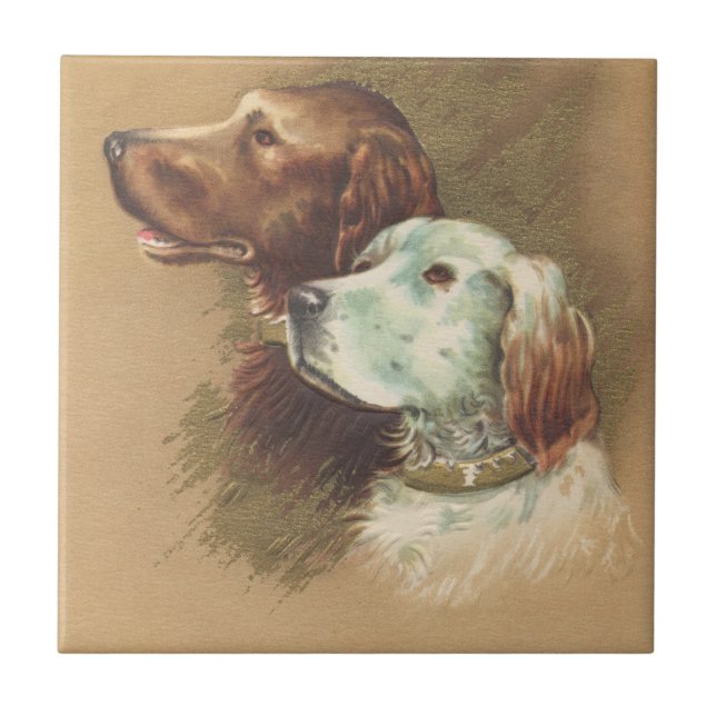 One Brown and One White Dog Ceramic Tile (Front)
