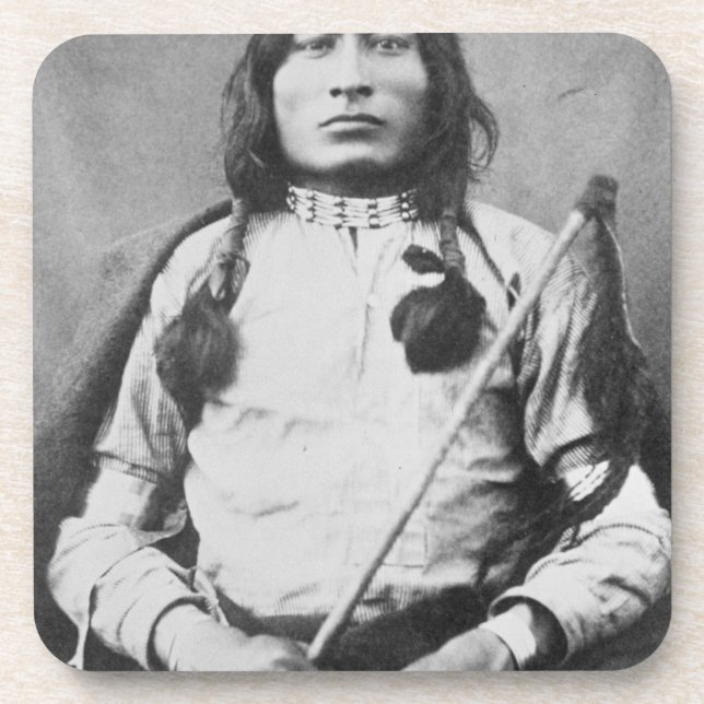 One Bull Warrior, 1882 (b/w photo) Drink Coaster (Front)