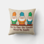 One by one the Gnomes Funny Design Throw Pillow (Back)