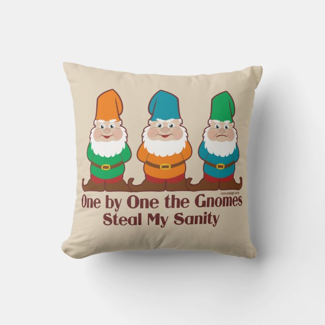 One by one the Gnomes Funny Design Throw Pillow (Front)
