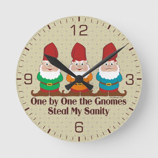 One By One The Gnomes Round Clock (Front)