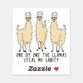 One by One the Llamas Steal my Sanity Contour Cut Sticker (Sheet)