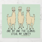 One by One the Llamas Steal my Sanity Funny Beer Bottle Label (Single Label)