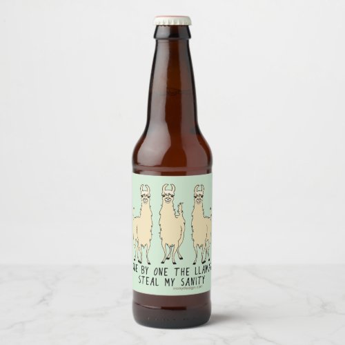 One by One the Llamas Steal my Sanity Funny Beer Bottle Label