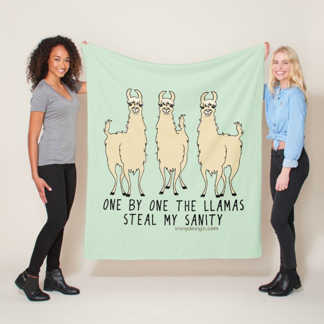 One by One the Llamas Steal my Sanity Funny Fleece Blanket (In Situ)