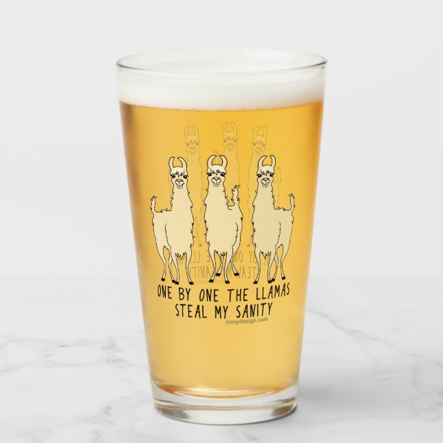 One by One the Llamas Steal my Sanity Funny Glass (Front Filled)