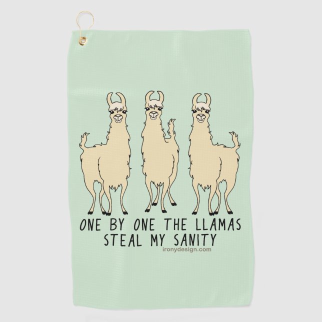 One by One the Llamas Steal my Sanity Funny Golf Towel (Front)