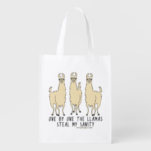 One by One the Llamas Steal my Sanity Funny Grocery Bag