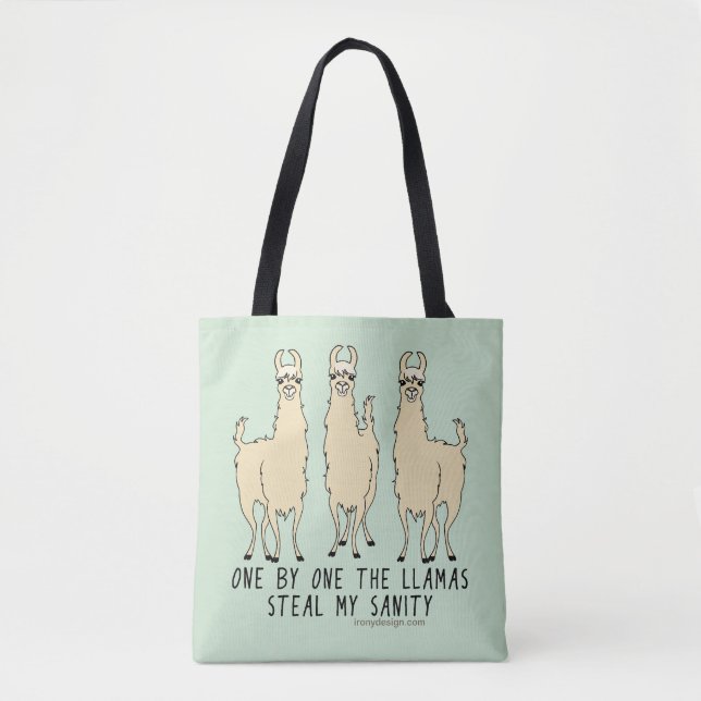 One by One the Llamas Steal my Sanity Funny Tote Bag (Front)