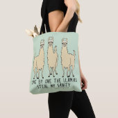 One by One the Llamas Steal my Sanity Funny Tote Bag (Close Up)