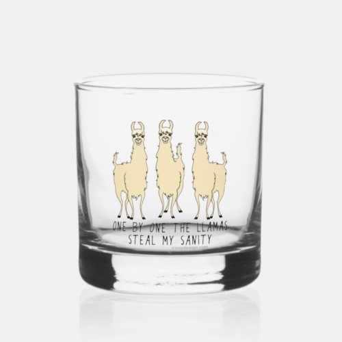 One by One the Llamas Steal my Sanity Funny Whiskey Glass
