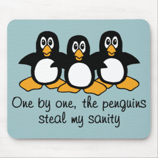 One by One The Penguins Funny Saying Design Blue Mouse Pad