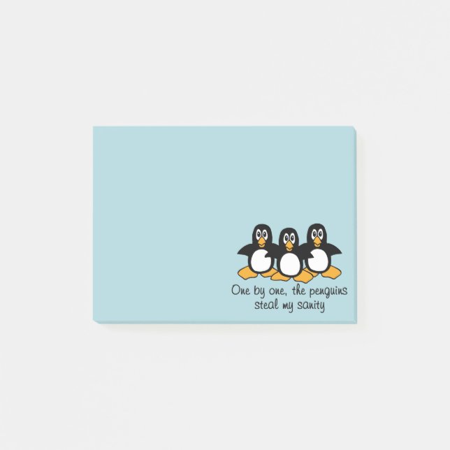 One by One The Penguins Funny Saying Design Blue Post-it Notes (Front)