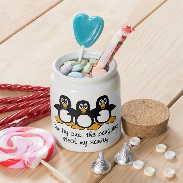 One by One The Penguins Funny Saying Design Candy Jar (In Situ)