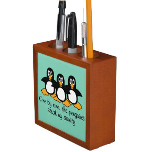 One by One The Penguins Funny Saying Design Desk Organizer