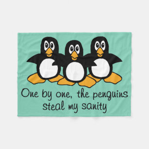 One by One The Penguins Funny Saying Design Fleece Blanket