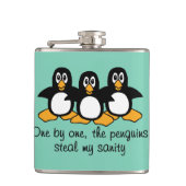 One by One The Penguins Funny Saying Design Hip Flask (Front)